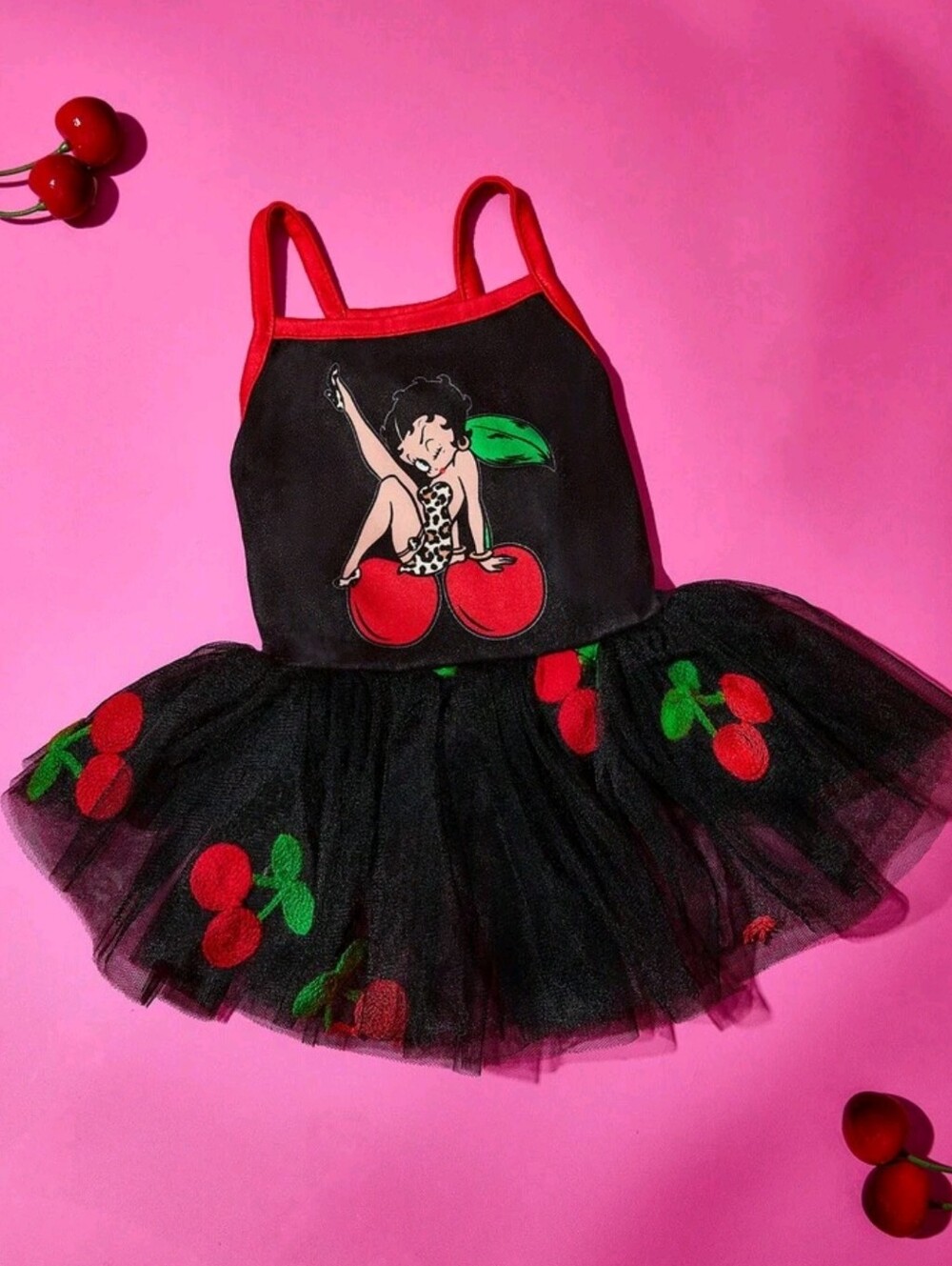 Cherry Tulle Dog Dress - Black and Red